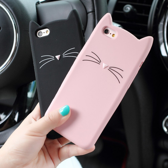 3D Cat силиконовый чехол для iPhone 6, 6s (розовый)