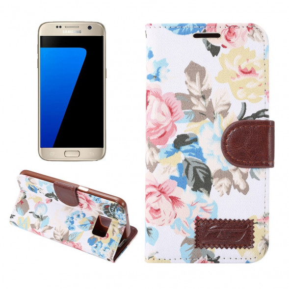 Чехол книжка с цветами для Samsung Galaxy S7 (SM-G930) (Белый)