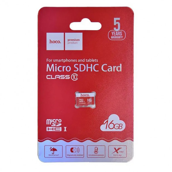 Карта памяти MicroSD 16 ГБ Hoco Class 10 Микро СД флешка для телефона, смартфона (Красный)